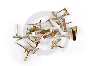 Brass fastener on white background