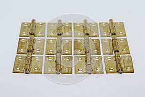 Brass hinge on white background