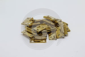 Brass hinge on white background
