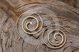 Brass Indian earrings in spiral shape
