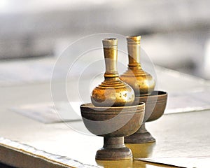 Brass jar to filling water at Thai temple