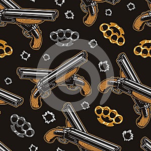 Brass knuckles and rifle seamless pattern