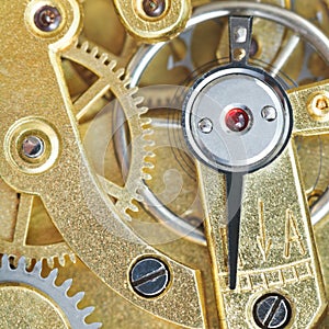 Brass mechanical clockwork of vintage clock