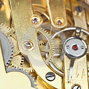 Brass mechanical clockwork of vintage watch