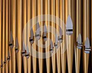 Brass pipes of pipe organ