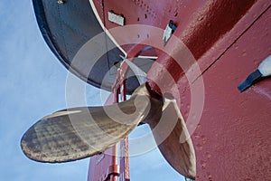 Brass Propeller Blades Close-Up Hull Tug Ship