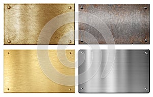 Brass, steel, aluminum metal plates set