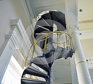Brass, steel and glass spiral staircase