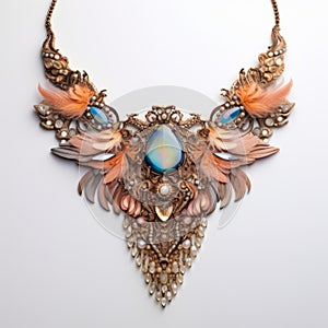 Brass And Stone Feather Necklace With Opal Crystals