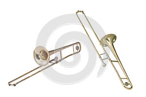 Brass trombone isolated on white background