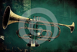 Brass trumpet background with an abstract vintage distressed texture