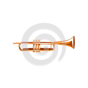 Brass trumpet, classical music wind instrument vector Illustration on a white background