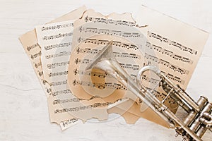 brass trumpet sheet music. High quality photo