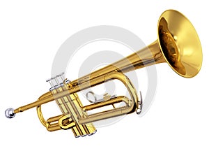 Brass trumpet on white background