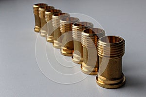 Brass Water Pipe Connectors Threaded On A One Side In Line Studio Isolated