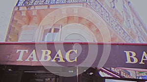 Brasserie tabac bar brewery signage on the pergola facade Paris VHS tape