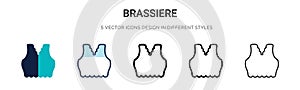 Brassiere icon in filled, thin line, outline and stroke style. Vector illustration of two colored and black brassiere vector icons
