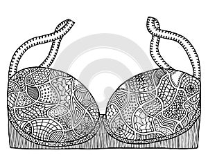 Brassiere vector, bra zen tangle and zen doodle. Brassiere coloring book.