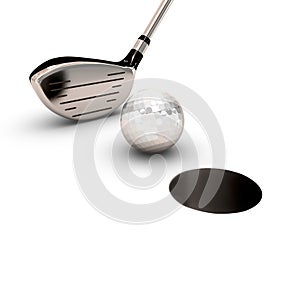 Brassy for golf with a ball near a black hole