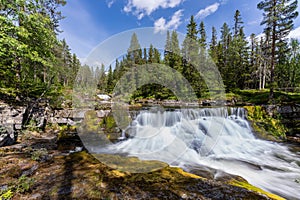 Bratafallet waterfall in the Norwegian part of Fulufjellet nasjonalpark