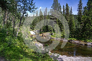 Bratafallet waterfall in the Norwegian part of Fulufjellet nasjonalpark