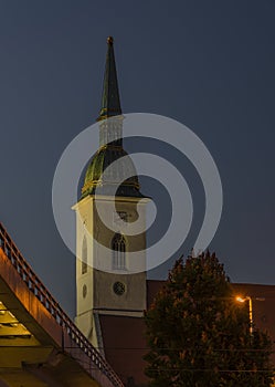 Bratislava capital in summer evening with color sunset and river Donau