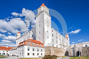 Bratislava Castle or Bratislavsky Hrad in Bratislava, capital city of Slovakia during spring day. Bratislava Castle is on hill