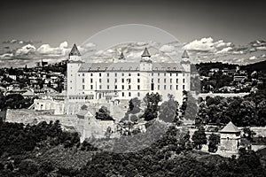 Bratislava castle in capital city of Slovakia, black and white p