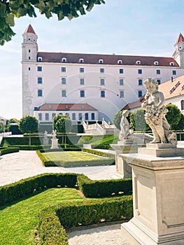 Bratislava Castle courtyard and garden in Slovakia