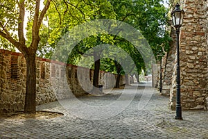 Bratislava castle, entrance to the castle through the alley with historic walls