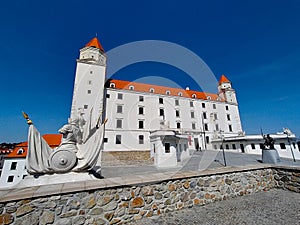 Bratislava castle main entrance with sculpture of a knight