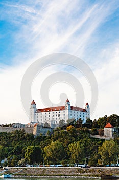 Bratislava Castle over Danube River waterfront