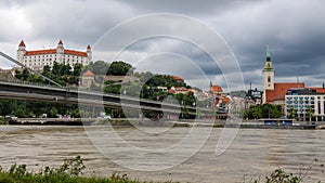 Bratislava Castle over looking the River Danube and the Most SNP Bridge