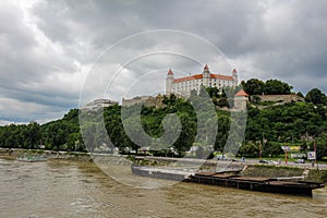 Bratislava Castle over looking the River Danube in the old town, Slovakia