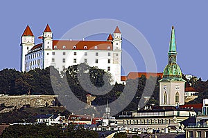 Bratislava castle, Saint Martins cathedral in the old town in the morning, Bratislava, Slovakia