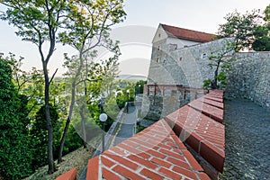 Bratislava castle. Side wall/fortification view in summer time.