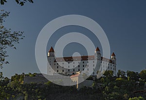 Bratislava castle in summer hot evening with blue sky in Slovakia