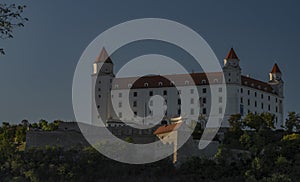 Bratislava castle in summer hot evening with blue sky in Slovakia