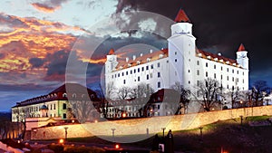 Bratislava castle at sunset, Slovakia - Time lapse