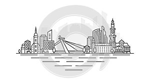 Bratislava City, Slovakia architecture line skyline illustration. Linear vector cityscape with famous landmarks, city