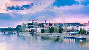 Bratislava Dunaj riverside with castle in the background.