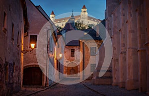 Bratislava historical center, downtown, with castle behind