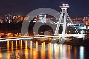 Bratislava New bridge during night.