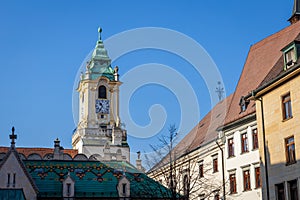 Bratislava Old Town Hall Clock Tower view and blue sky