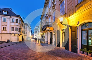 Bratislava old town street at night, Slovakia