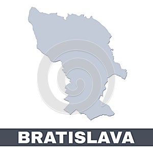 Bratislava outline map. Vector map of Bratislava city area borders with shadow