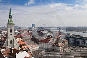 Bratislava roof and medieval church