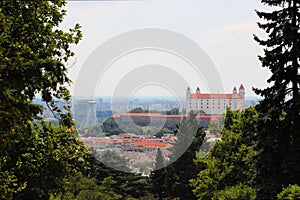 Bratislava skyline with castle and bridge