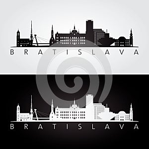 Bratislava skyline and landmarks silhouette