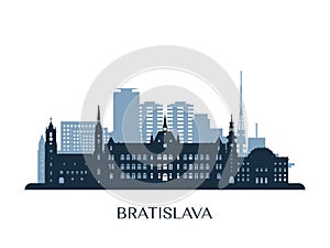 Bratislava skyline, monochrome silhouette.